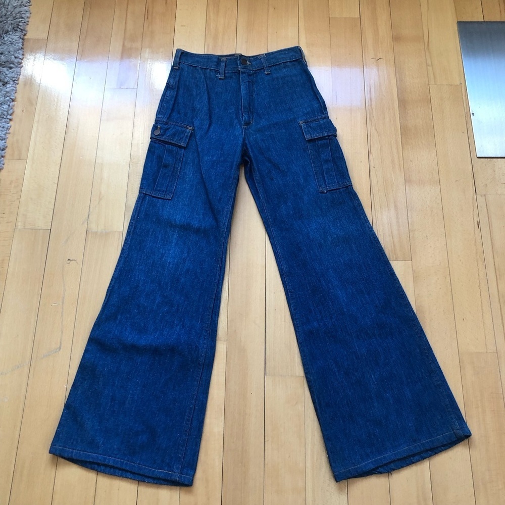 Genuine vintage 70's high waisted flared cargo jeans 24 waist